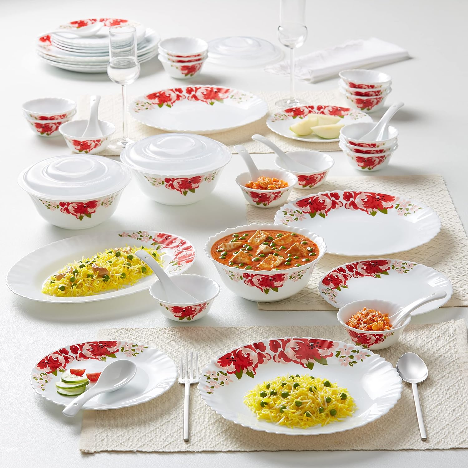 Dinner Set | 35 Pieces for Family of 6 | Microwave & Dishwasher Safe | Bone-Ash Free | Crockery Set for Dining & Gifting | Plates & Bowls | White
