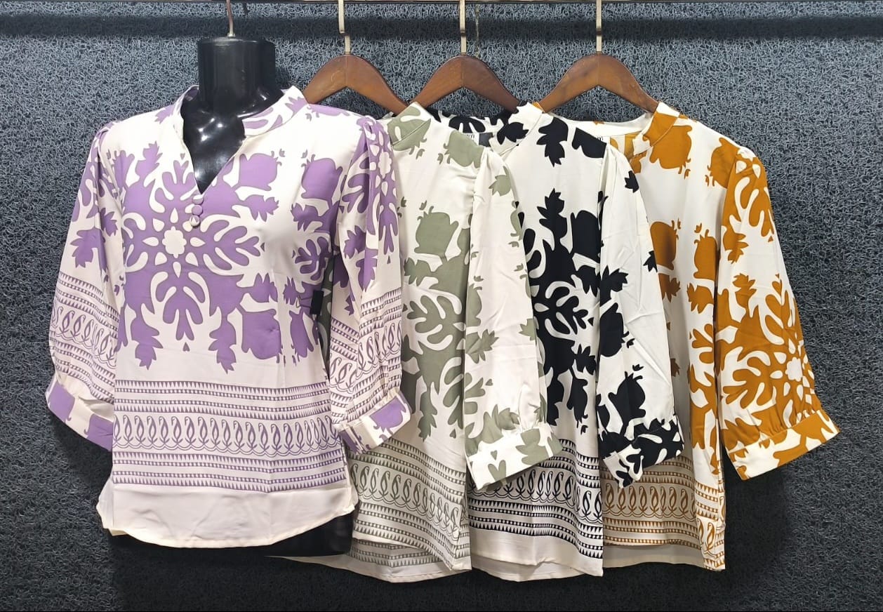 Relaxed Fit Tunic Tops with Bold Tropical & Border Prints