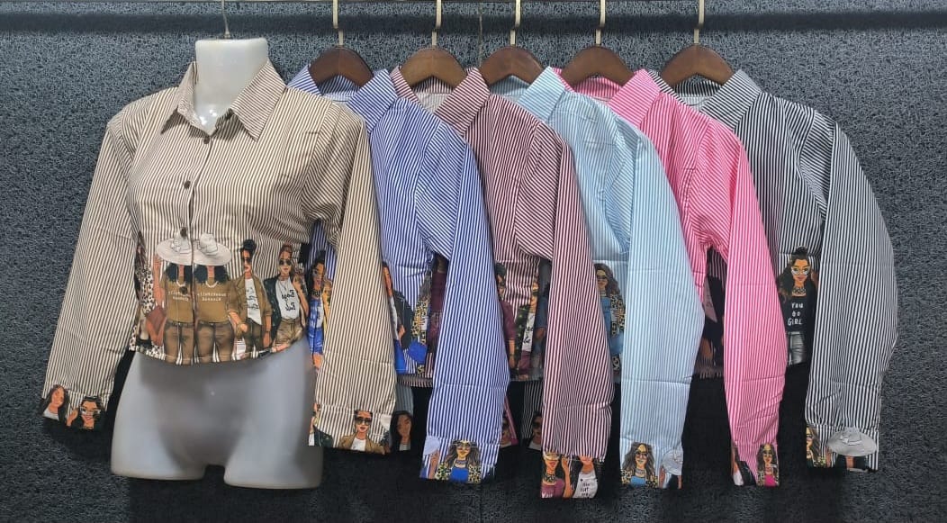 Trendy Striped Cropped Shirts with Fashion Graphic Print